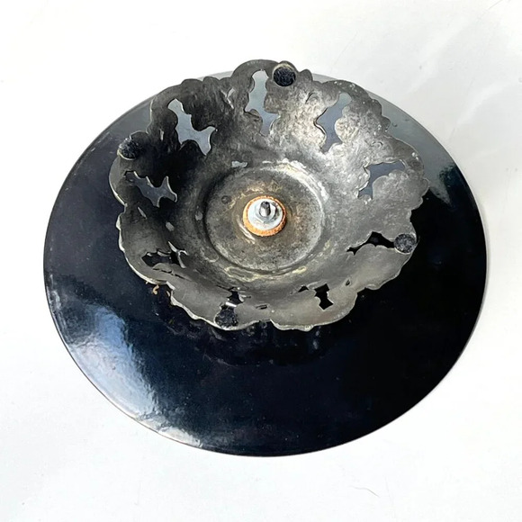 Vintage Sascha Brastoff MCM Enamel Green Floral Footed Pedestal Serving Dish - Picture 5 of 5